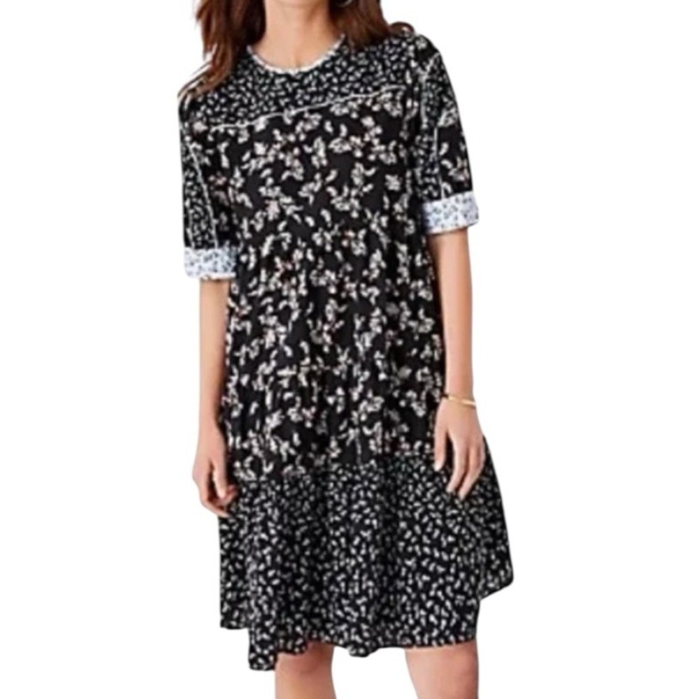 Ann Taylor Mixed Floral Print Tiered Dress Size Small Feminine Cottagecore Boho